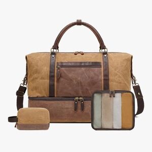 Brown and Tan Men's Travel Bag Set